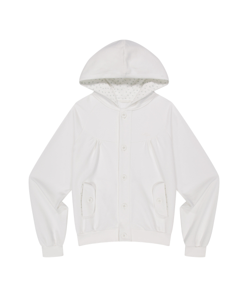 BUTTON COLOR BLOCK HOODIE JACKET WHITE