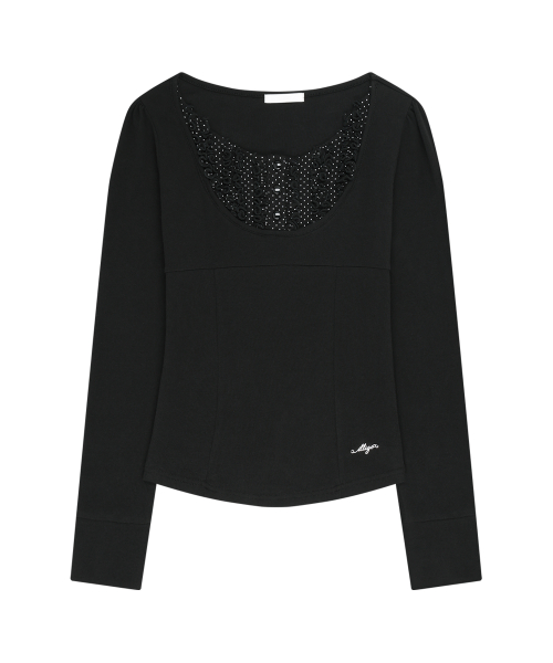 RUFFLE LAYERED LONG SLEEVE BLACK
