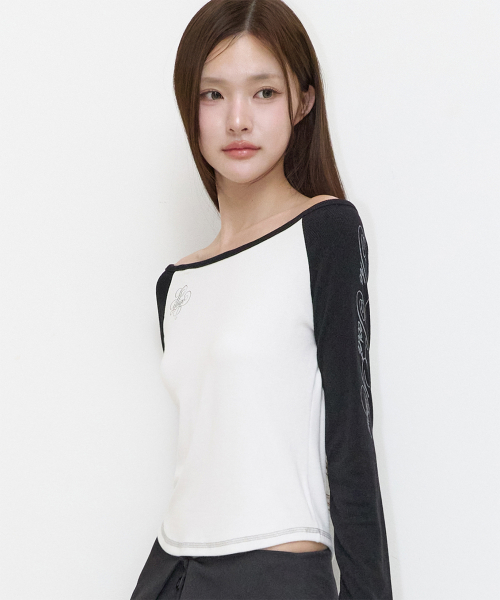 LETTERING COLOR-BLOCK LONG SLEEVE WHITE