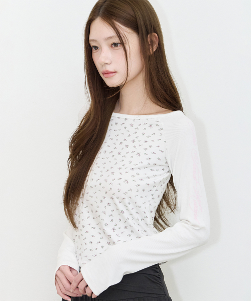LETTERING COLOR-BLOCK LONG SLEEVE FLOWER