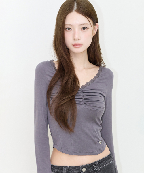 LACE CORSET LONG SLEEVE CHARCOAL