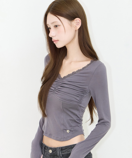 LACE CORSET LONG SLEEVE CHARCOAL