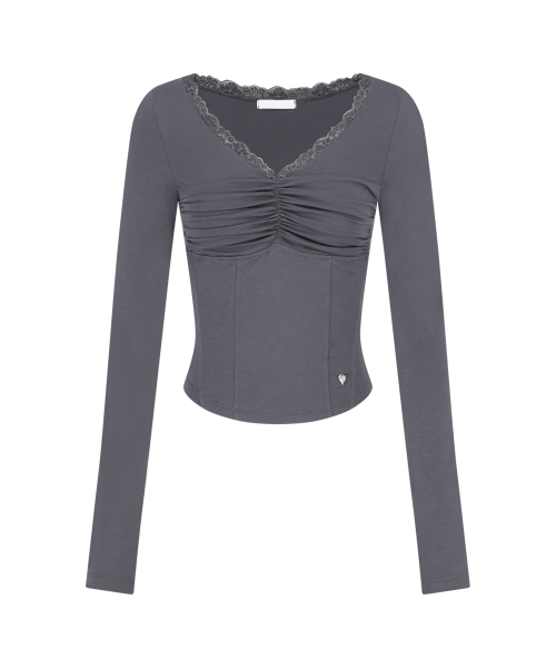 LACE CORSET LONG SLEEVE CHARCOAL