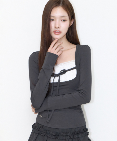 ROSY SQUARE-NECK TOP CHARCOAL