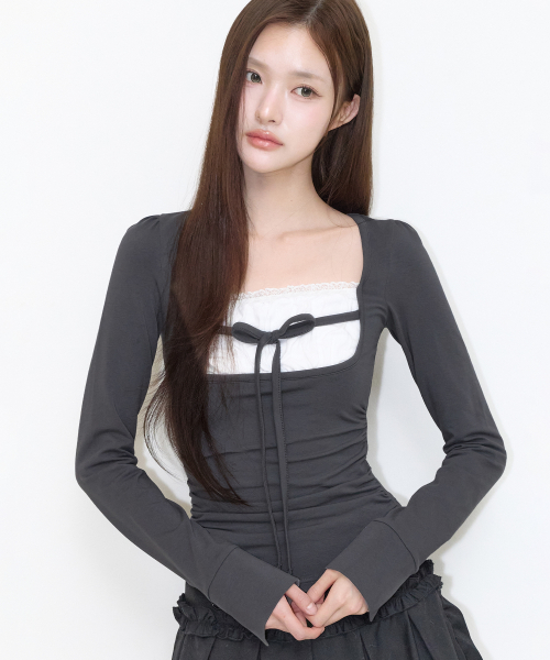 ROSY SQUARE-NECK TOP CHARCOAL
