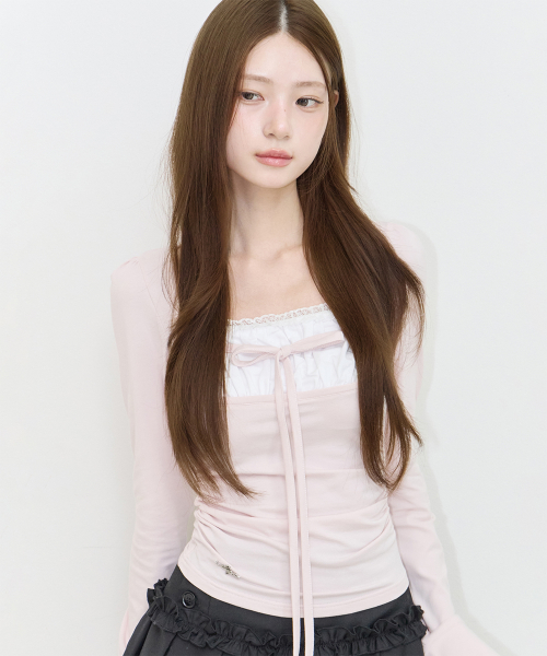 ROSY SQUARE-NECK TOP PINK