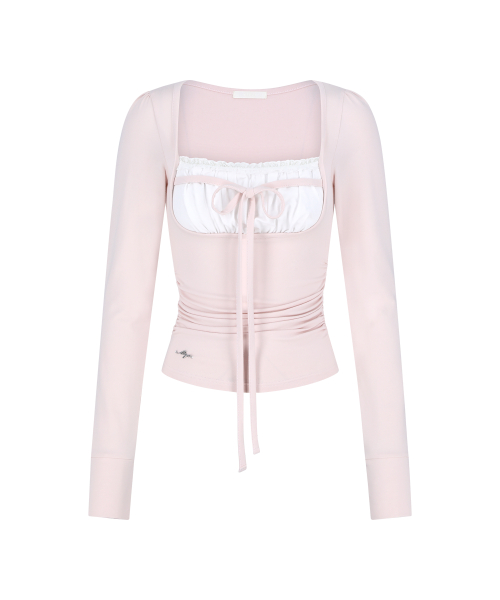 ROSY SQUARE-NECK TOP PINK