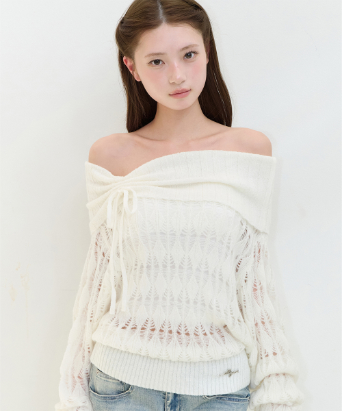 PUNCHING LOOSE OFF SHOULDER KNIT IVORY