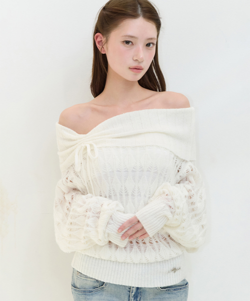 PUNCHING LOOSE OFF SHOULDER KNIT IVORY