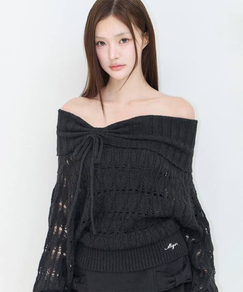 PUNCHING LOOSE OFF SHOULDER KNIT BLACK