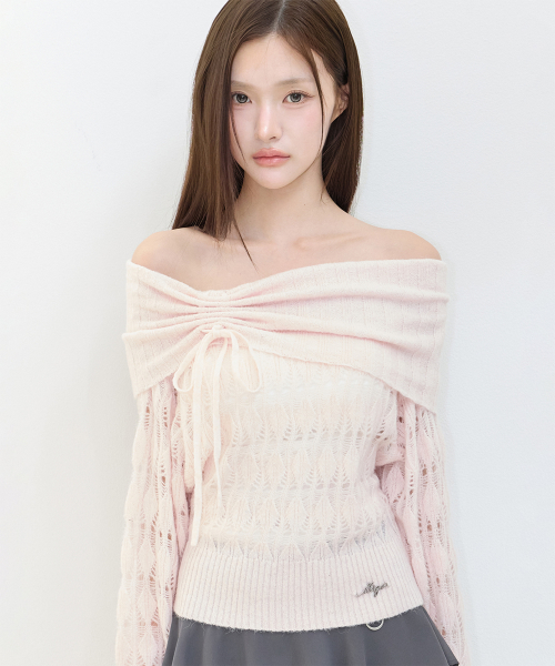 PUNCHING LOOSE OFF SHOULDER KNIT PINK