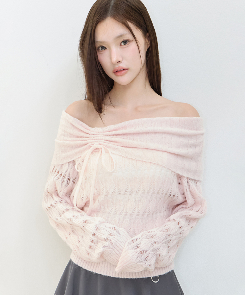 PUNCHING LOOSE OFF SHOULDER KNIT PINK