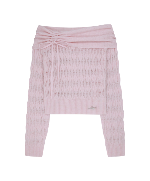 PUNCHING LOOSE OFF SHOULDER KNIT PINK