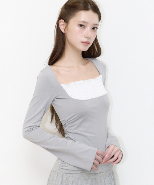 SMOCK SQUARE NECK LONG SLEEVE GRAY