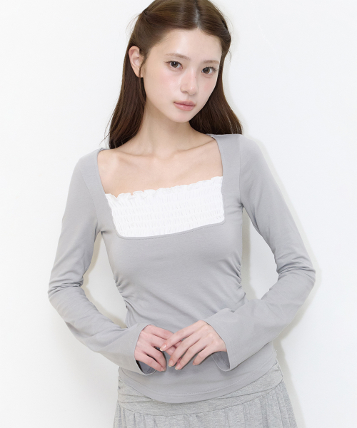 SMOCK SQUARE NECK LONG SLEEVE GRAY