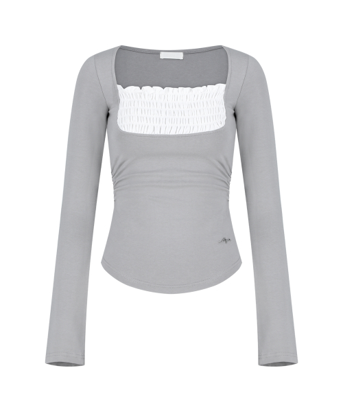 SMOCK SQUARE NECK LONG SLEEVE GRAY