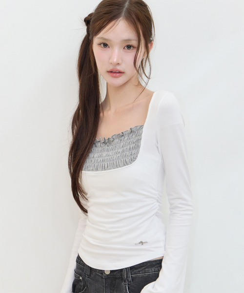 SMOCK SQUARE NECK LONG SLEEVE WHITE