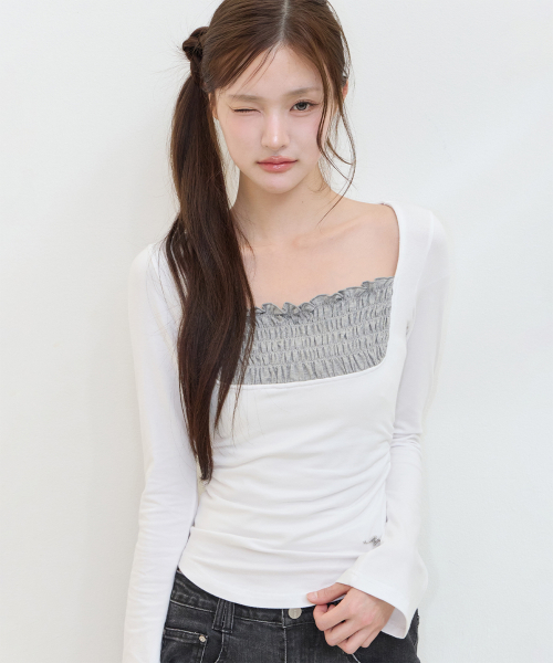 SMOCK SQUARE NECK LONG SLEEVE WHITE