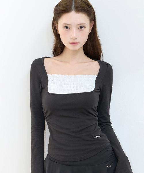 SMOCK SQUARE NECK LONG SLEEVE BLACK
