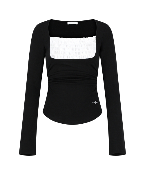 SMOCK SQUARE NECK LONG SLEEVE BLACK