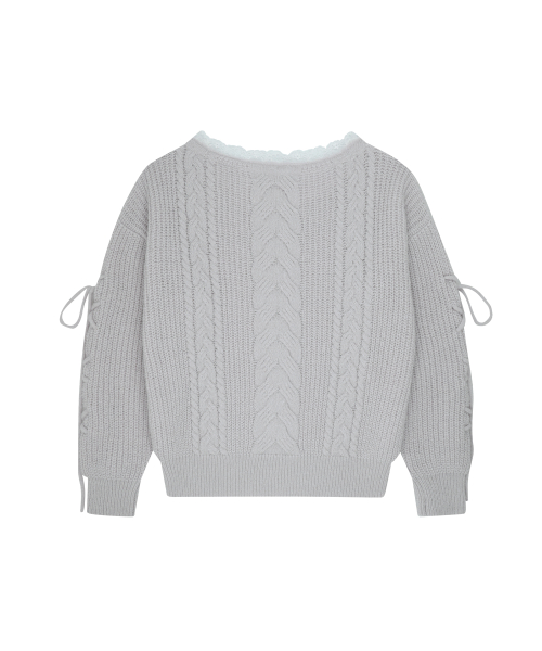 LACE UP V-NECK KNIT GRAY