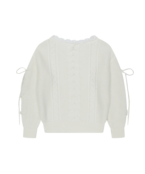 LACE UP V-NECK KNIT IVORY