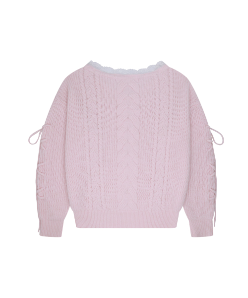 LACE UP V-NECK KNIT PINK