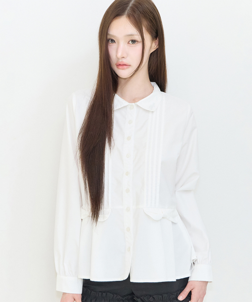 PLEATS DOUBLE BOW BLOUSE WHITE