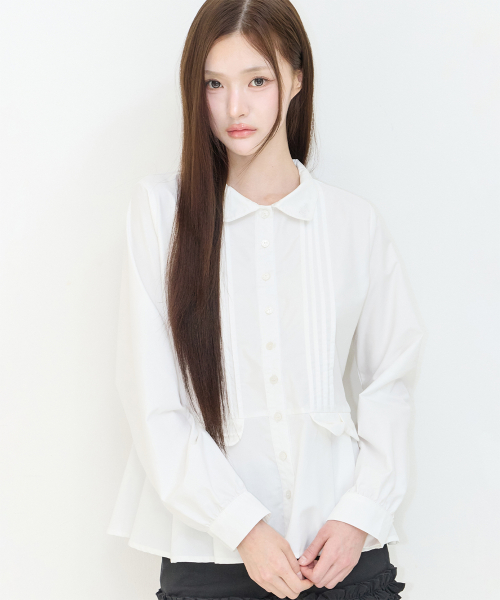 PLEATS DOUBLE BOW BLOUSE WHITE
