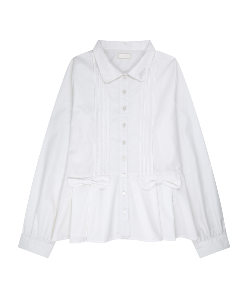PLEATS DOUBLE BOW BLOUSE WHITE