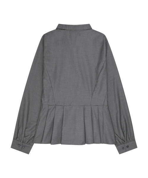 PLEATS DOUBLE BOW BLOUSE GRAY