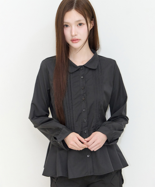 PLEATS DOUBLE BOW BLOUSE BLACK