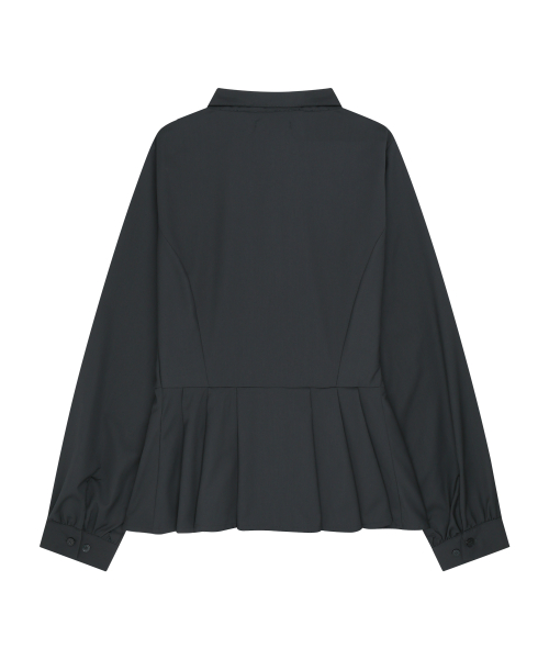 PLEATS DOUBLE BOW BLOUSE BLACK