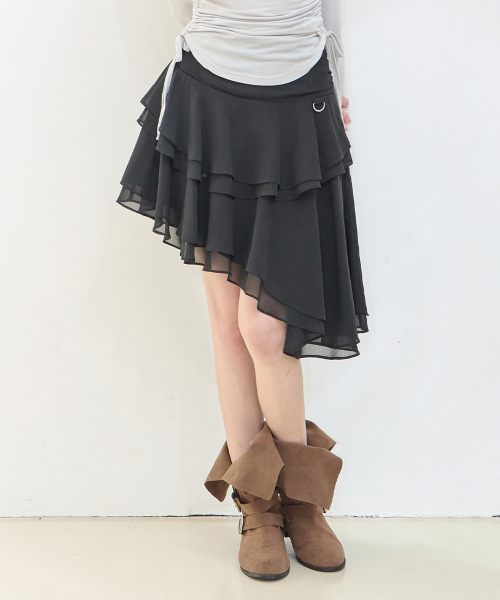 SHEER UNBALANCED SKIRT BLACK