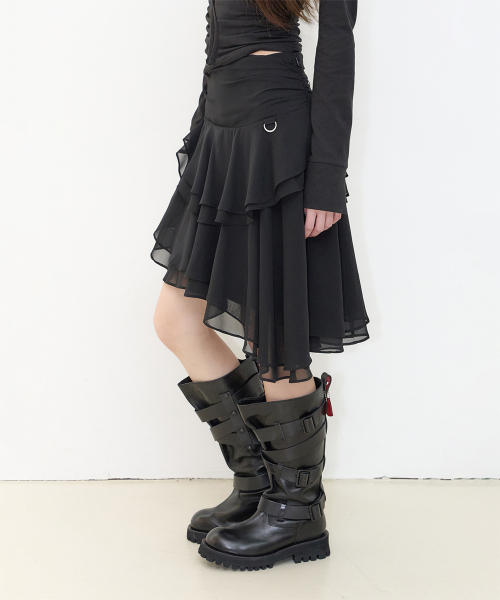 SHEER UNBALANCED SKIRT BLACK