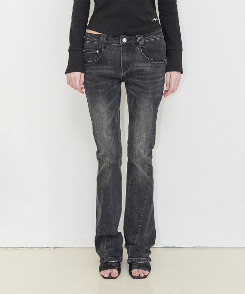 WASHED BOOTCUT DENIM PANTS BLACK