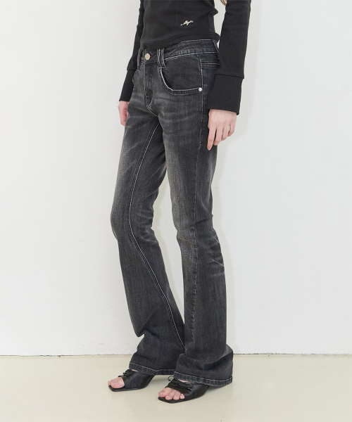 WASHED BOOTCUT DENIM PANTS BLACK