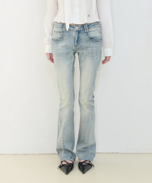 WASHED BOOTCUT DENIM PANTS LIGHT BLUE