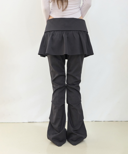 BUTTON FOLDING SKIRT PANTS BLACK