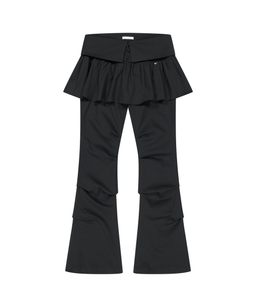BUTTON FOLDING SKIRT PANTS BLACK