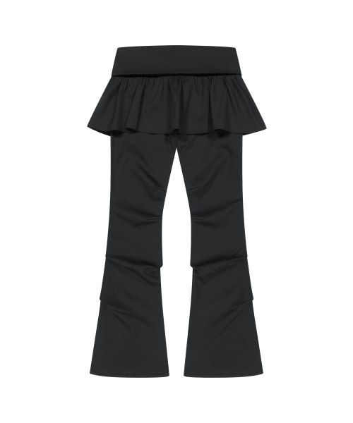 BUTTON FOLDING SKIRT PANTS BLACK