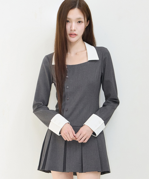 IVY PLEATED DRESS CHARCOAL