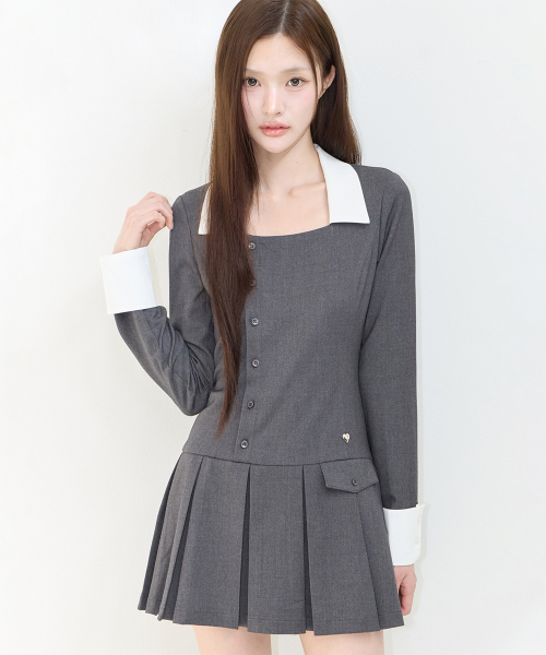 IVY PLEATED DRESS CHARCOAL