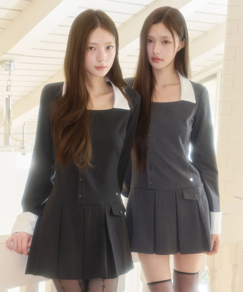 IVY PLEATED DRESS CHARCOAL