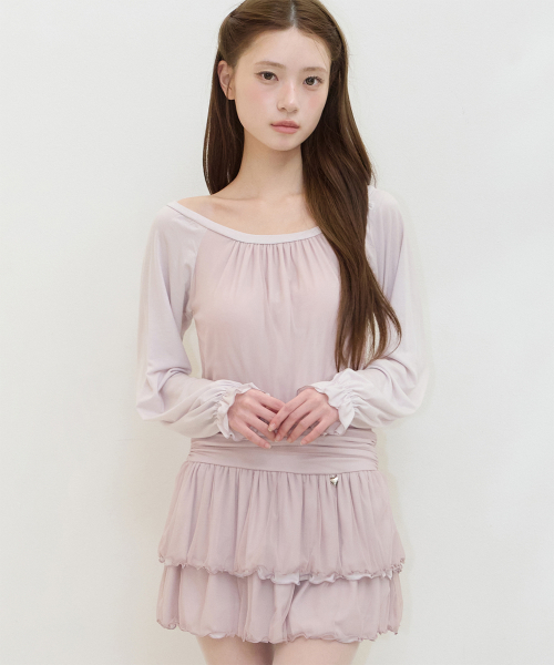 BOAT NECK SHIRRING MINI ONE-PIECE PINK