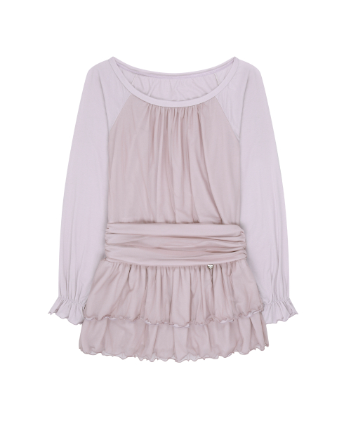 BOAT NECK SHIRRING MINI ONE-PIECE PINK