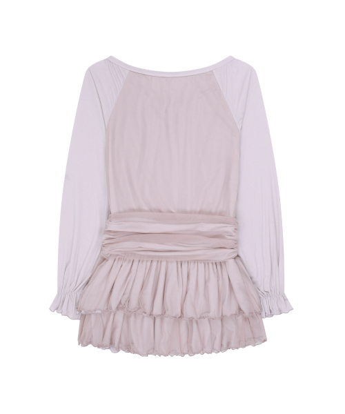 BOAT NECK SHIRRING MINI ONE-PIECE PINK