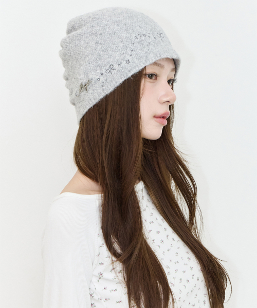 DRAWING EMBROIDERY BEANIE GRAY