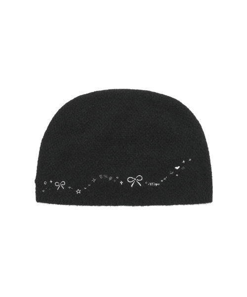 DRAWING EMBROIDERY BEANIE BLACK