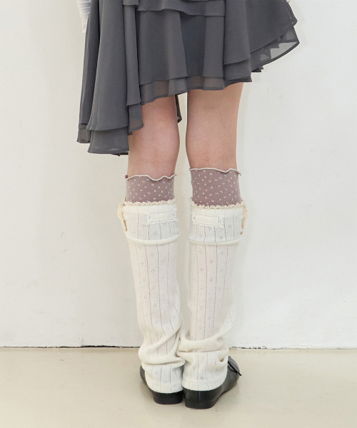 LACE COLOR-BLOCK LEG WARMER BLACK